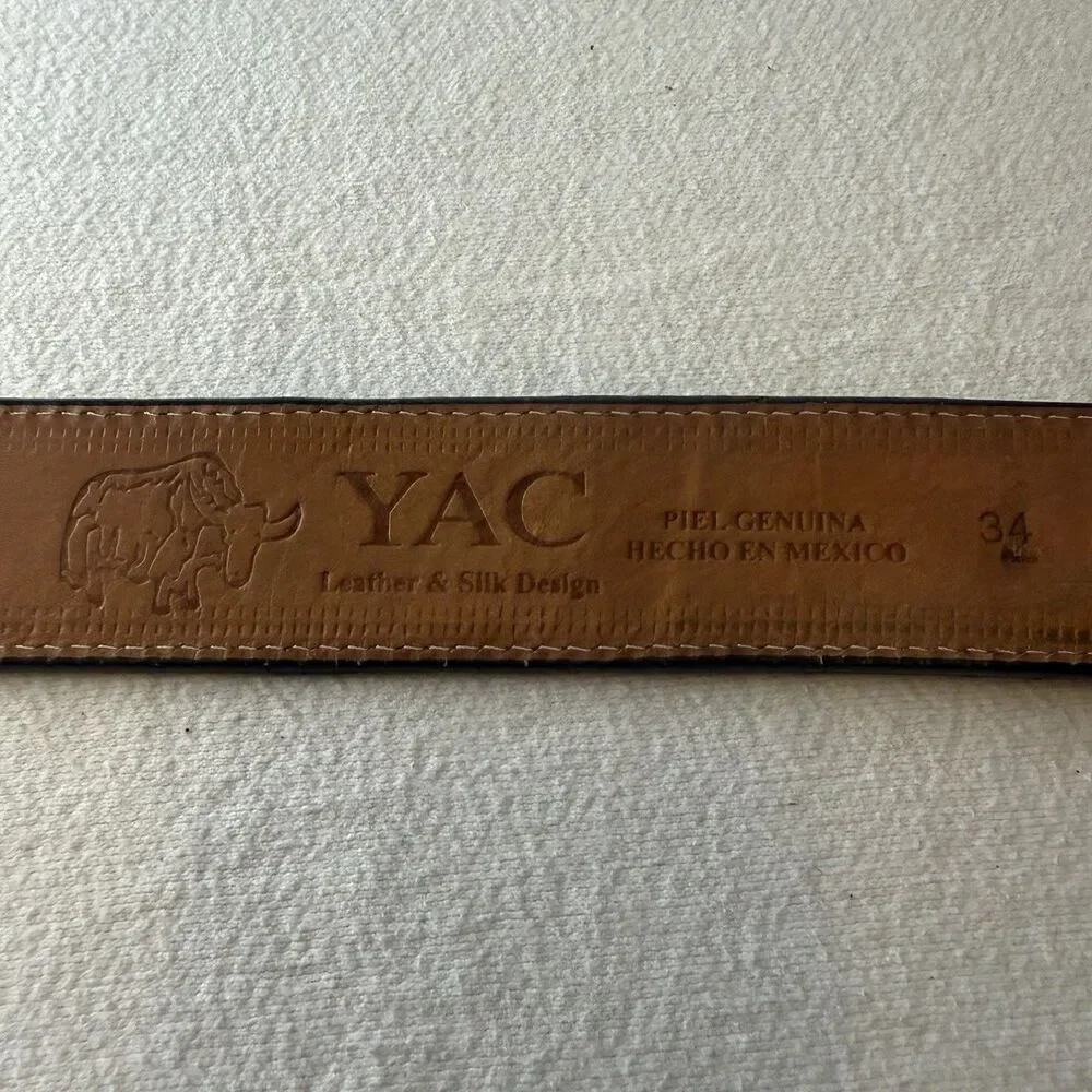 YAC Leather & Silk Design Embroidered Horse Belt Black White Size 34 Mexico